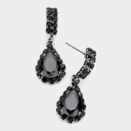CZ Embellished Curved Bar Teardrop Link Dangle Evening Earrings
