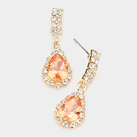 CZ Embellished Curved Bar Teardrop Link Dangle Evening Earrings