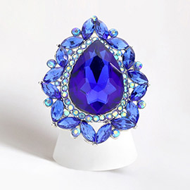 Teardrop Stone Centered Round Marquise Stone Trimmed Stretch Ring