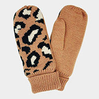 Leopard Patterned Mitten Fleece Lining Gloves