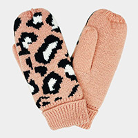 Leopard Patterned Mitten Fleece Lining Gloves