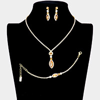 3PCS - Round Marquise Stone Accented Rhinestone Necklace Jewelry Set