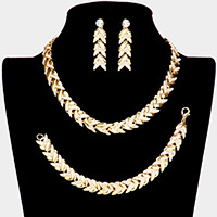 3PCS - Rhinestone Embellished Chevron Link Necklace Jewelry Set