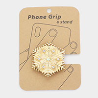 Stone Embellished Metal Snowflake Adhesive Phone Grip and Stand