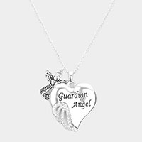 Guardian Angel Rhinestone Embellished Heart Pendant Necklace