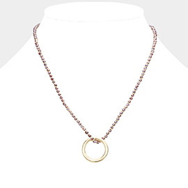 Open Metal Circle Pendant Faceted Beaded Necklace