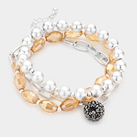 3PCS - Shamballa Ball Charm Metal Ball Beaded Bracelets