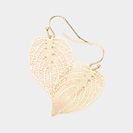 Filigree Brass Metal Leaf Dangle Earrings