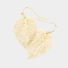 Filigree Brass Metal Leaf Dangle Earrings