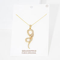 Gold Dipped CZ Snake Pendant Necklace