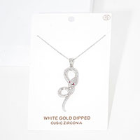 White Gold Dipped CZ Snake Pendant Necklace