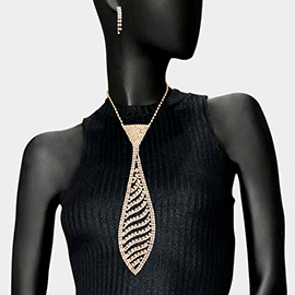 Rhinestone Pave Wave Neck Tie Necklace