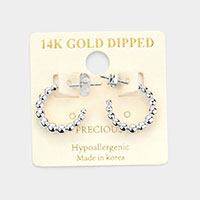 14K White Gold Dipped Bubble Textured Metal Hoop Earrings