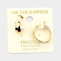14K Gold Dipped Crisscross Metal Hoop Pin Catch Earrings