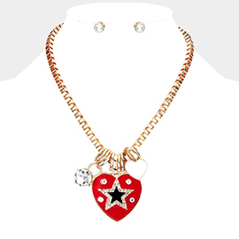 Star Centered Enamel Heart Round Stone Pendant Necklace