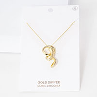 Gold Dipped CZ Embellished Metal Snake Pendant Necklace