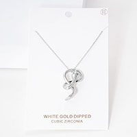White Gold Dipped CZ Embellished Metal Snake Pendant Necklace