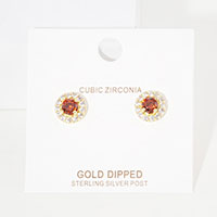 Gold Dipped CZ Round Stud Earrings