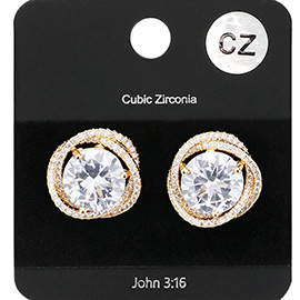 CZ Round Accented Stud Evening Earrings