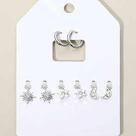 Stone Embellished North Star Crescent Moon Interchangeable Earring Set