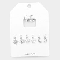 Stone Embellished North Star Crescent Moon Interchangeable Earring Set