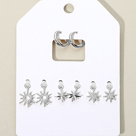 Stone Embellished Sun North Star Interchangeable Earring Set