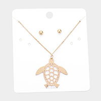 Brass Metal Cut Out Turtle Pendant Necklace