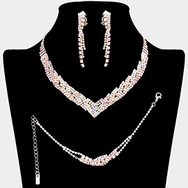 3PCS - Rhinestone Pave Necklace Clip On Earring Jewelry Set