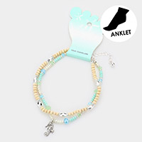 Metal Seahorse Charm Wood Beaded Double Layered Anklet