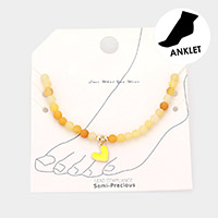 Enamel Heart Charm Semi Precious Stone Anklet