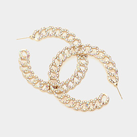 Rhinestone Embellished Metal Chain Hoop Earrings