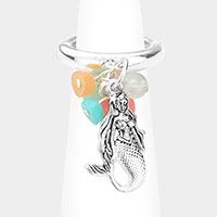 Sea Glass Metal Mermaid Dangle Stretch Ring