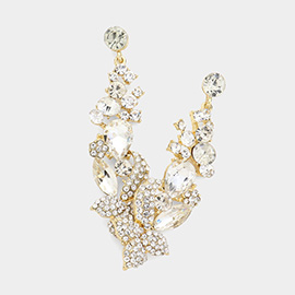 Crystal Teardrop Marquise Flower Drop Evening Earrings