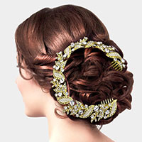 Stone Embellished Leaf Cluster Hair Comb