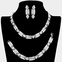 3PCS - Rhinestone Embellished Metal Link Necklace Jewelry Set