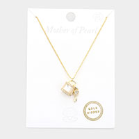 Gold Dipped Mother of Pearl Lock Key Pendant Necklace