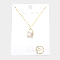Gold Dipped Mother of Pearl Lock Pendant Necklace