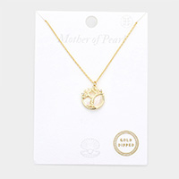 Gold Dipped Mother of Pearl Tree of Life Pendant Necklace