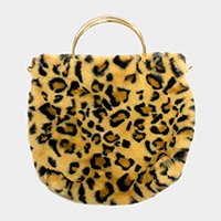 Leopard Patterned Faux Fur Tote / Crossbody Bag