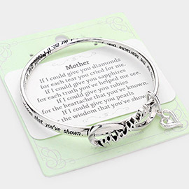 Mother Metal Infinity Mama Accented Heart Charm Message Bangle Bracelet