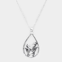 Seahorse Accented Open Teardrop Pendant Necklace