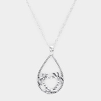 Palm Tree Accented Open Teardrop Pendant Necklace