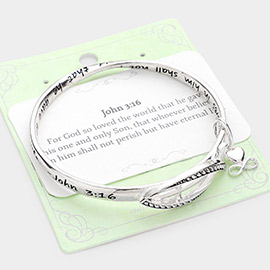 John 3:16 Metal Ichthys Cross Accented Heart Charm Message Bangle Bracelet