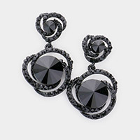 Round Stone Accented Link Dangle Evening Earrings