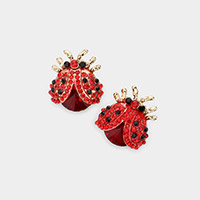 Round Stone Embellished Ladybug Evening Stud Earrings