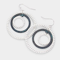 Bubble Textured Triple Open Metal Link Dangle Earrings