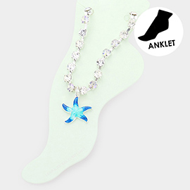 Enamel Starfish Charm Round Stone Anklet