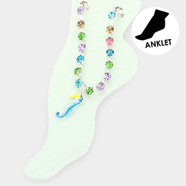 Enamel Seahorse Charm Round Stone Anklet