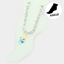 Enamel Mermaid Charm Round Stone Anklet