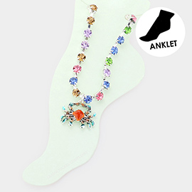 Enamel Crab Charm Round Stone Anklet